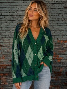 Umgee Green and Blue Knit Cardigan XL